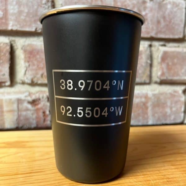 Black cup with latitude and longitude