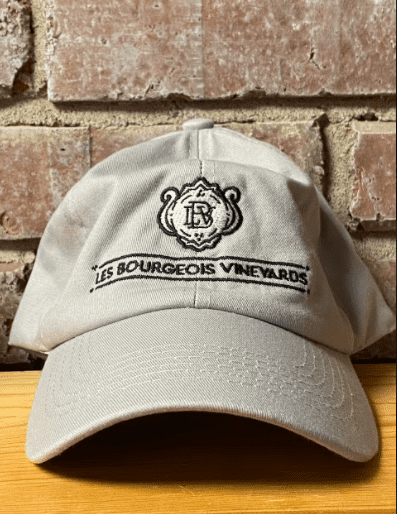 light gray baseball cap with Les Bourgeois Vineyards logo on it