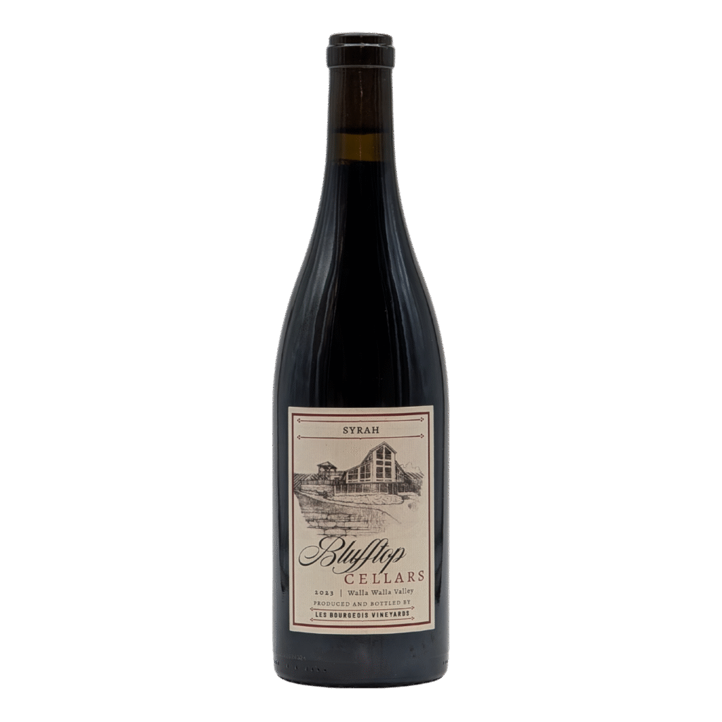 Red wine bottle with 2023 Syrah label