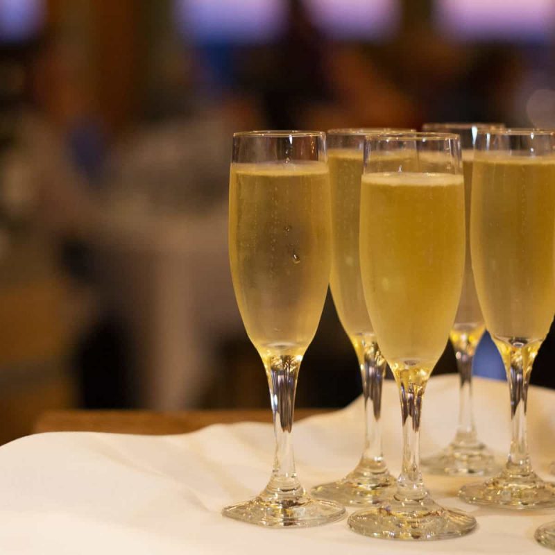 Glasses of champagne at a wedding