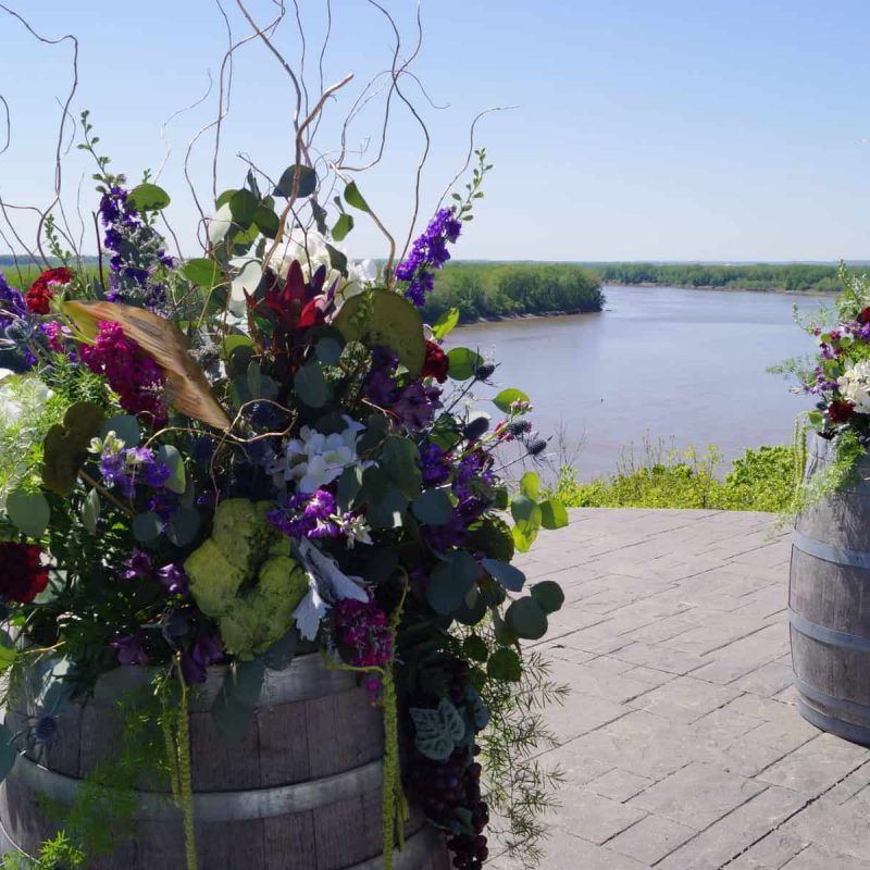 Flowers outdoors at a wedding overlooking the river on The Blufftop at Rocheport