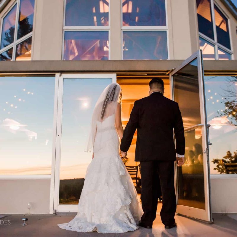 A newly married couple enters the bistro at The Blufftop at Rocheport after their ceremony