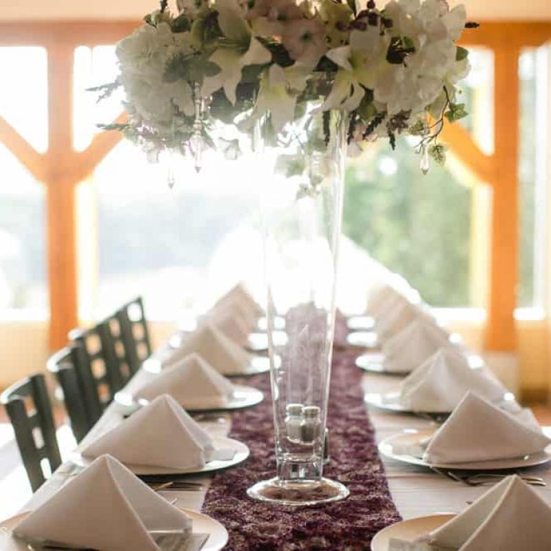 A formal table setting for a wedding at the Bistro